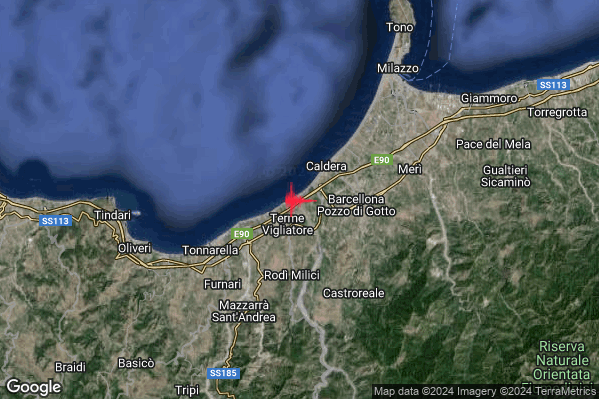 Debole Terremoto M2.3 epicentro 2 km NE Terme Vigliatore (ME) alle 19:28:48 (17:28:48 UTC)