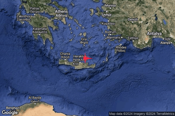 Intenso Terremoto M4.6 epicentro Crete Greece [Sea: Greece] alle 18:02:28 (16:02:28 UTC)