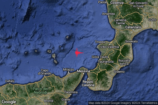 Lieve Terremoto M2.1 epicentro Tirreno Meridionale (MARE) alle 01:23:33 (23:23:33 UTC)