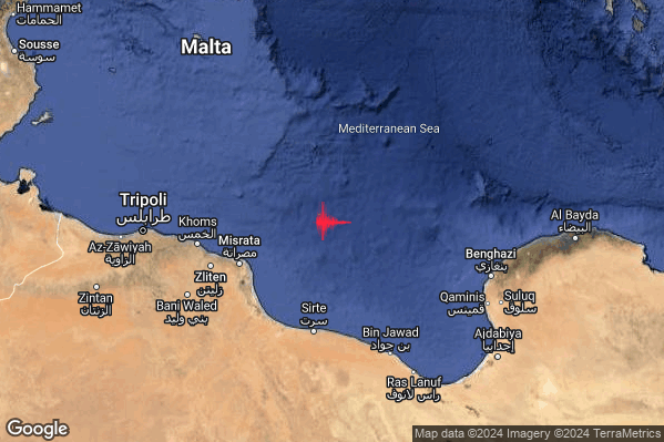 Intenso Terremoto M4.3 epicentro Libya [Sea] alle 10:13:55 (08:13:55 UTC)