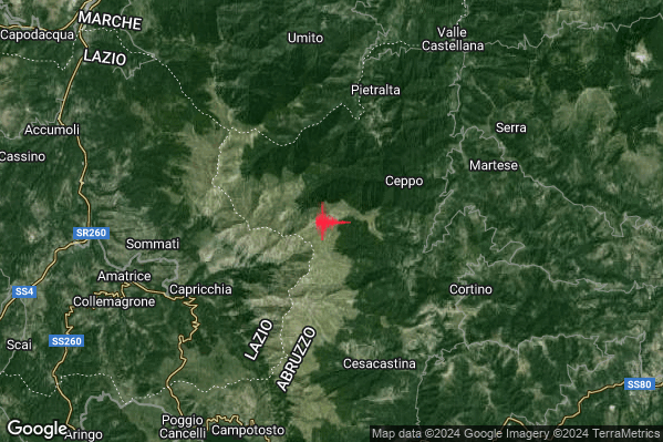 Lieve Terremoto M2.2 epicentro 8 km W Cortino (TE) alle 11:09:44 (09:09:44 UTC)