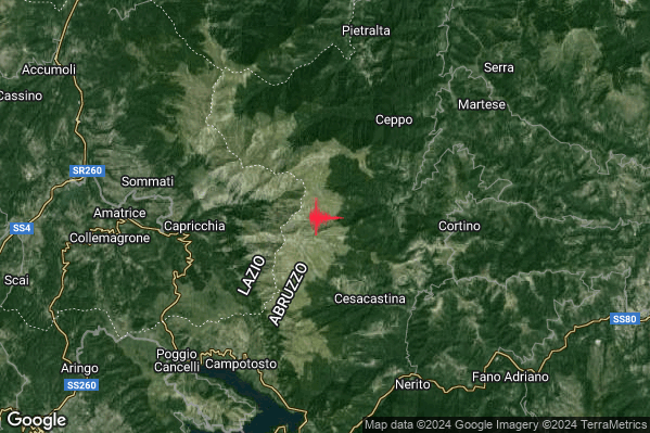 Debole Terremoto M2.3 epicentro 7 km W Cortino (TE) alle 05:19:37 (03:19:37 UTC)