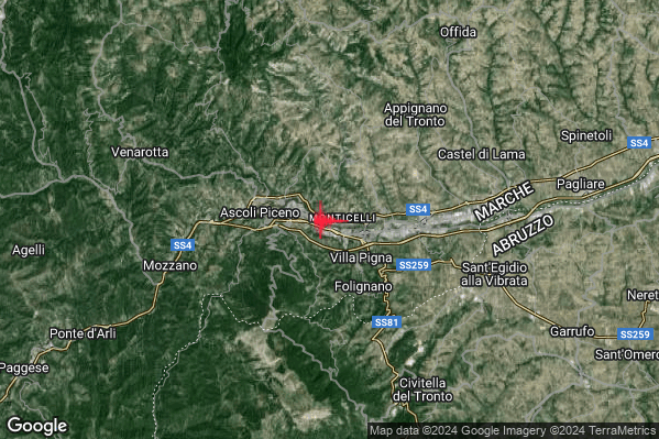 Lieve Terremoto M2.1 epicentro 3 km E Ascoli Piceno (AP) alle 10:39:25 (08:39:25 UTC)