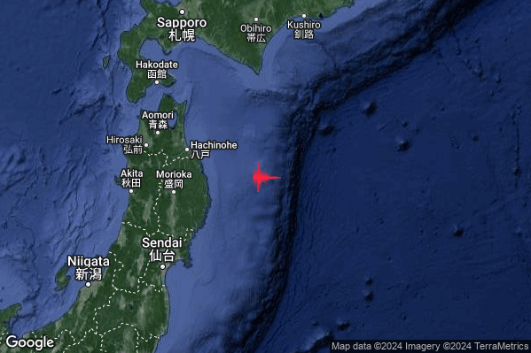 Violento Terremoto M5.7 epicentro Off east coast of Honshu Japan [Sea: Japan] alle 12:13:31 (10:13:31 UTC)