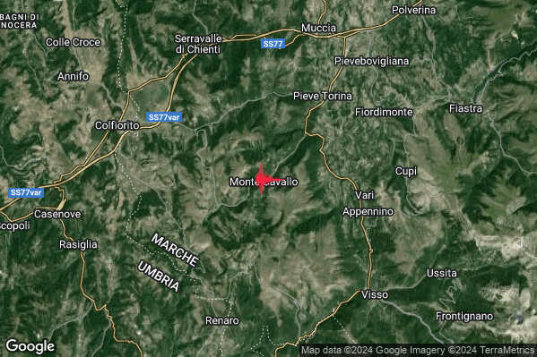 Lieve Terremoto M2.1 epicentro Monte Cavallo (MC) alle 16:22:32 (14:22:32 UTC)