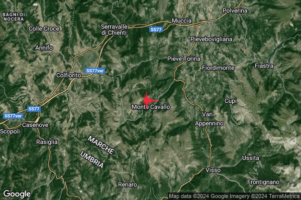 Lieve Terremoto M2.2 epicentro 1 km N Monte Cavallo (MC) alle 16:22:32 (14:22:32 UTC)