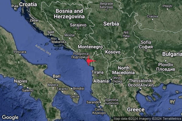 Leggero Terremoto M3.0 epicentro Albania [Land] alle 00:03:38 (22:03:38 UTC)