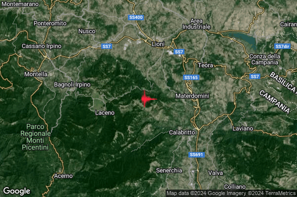 Debole Terremoto M2.3 epicentro 4 km W Caposele (AV) alle 07:57:03 (05:57:03 UTC)