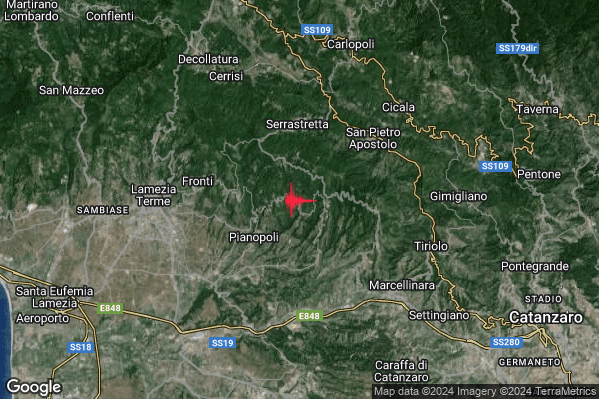 Lieve Terremoto M2.0 epicentro 3 km E Feroleto Antico (CZ) alle 13:07:27 (11:07:27 UTC)