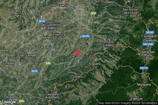 Moderato Terremoto M3.5 epicentro 4 km W Dasa (VV) alle 19:04:41 (17:04:41 UTC)