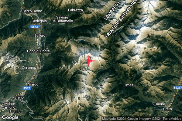 Debole Terremoto M2.6 epicentro 7 km E Paspardo (BS) alle 22:19:59 (20:19:59 UTC)