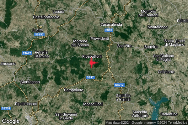 Lieve Terremoto M2.1 epicentro 1 km S Ripabottoni (CB) alle 23:32:07 (21:32:07 UTC)