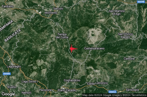 Lieve Terremoto M2.0 epicentro 5 km W Castelsaraceno (PZ) alle 11:16:53 (09:16:53 UTC)