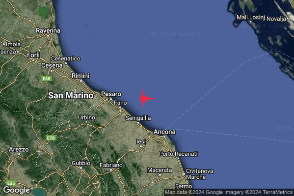 Lieve Terremoto M2.1 epicentro Costa Marchigiana Pesarese (Pesaro-Urbino) alle 14:09:58 (12:09:58 UTC)