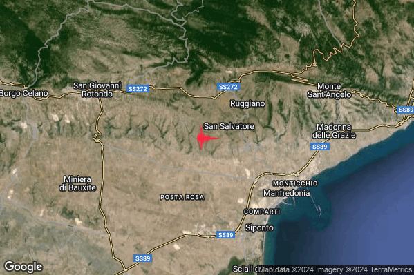 Debole Terremoto M2.3 epicentro 8 km NW Manfredonia (FG) alle 00:25:28 (22:25:28 UTC)