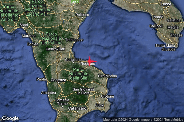 Debole Terremoto M2.7 epicentro Costa Ionica Cosentina (Cosenza) alle 03:40:25 (01:40:25 UTC)