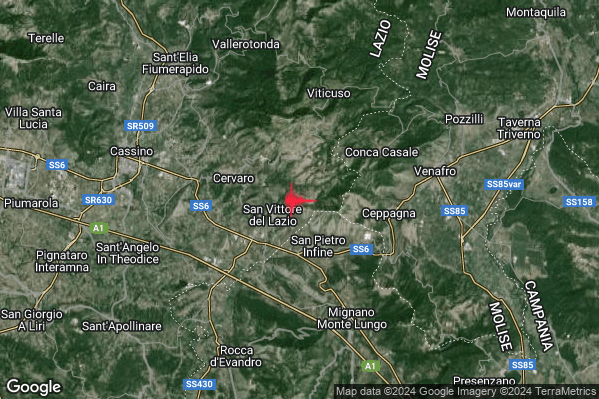 Lieve Terremoto M2.0 epicentro 1 km E San Vittore del Lazio (FR) alle 14:03:59 (12:03:59 UTC)