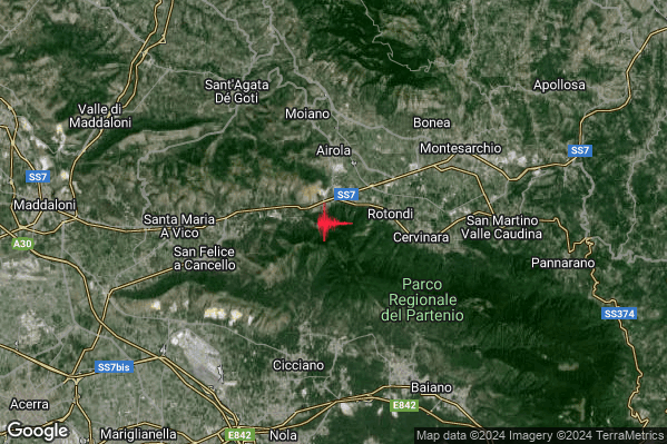 Debole Terremoto M2.5 epicentro 1 km SE Arpaia (BN) alle 10:21:30 (08:21:30 UTC)