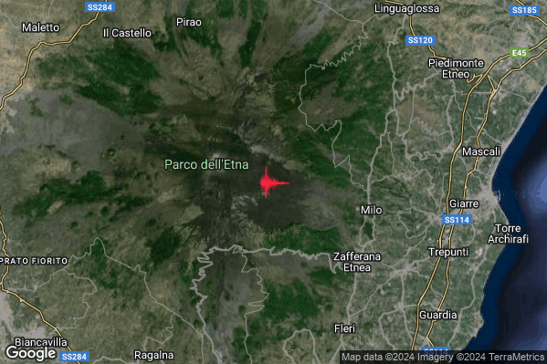 Debole Terremoto M2.3 epicentro 7 km W Milo (CT) alle 07:29:12 (05:29:12 UTC)