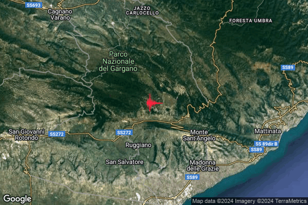 Lieve Terremoto M2.2 epicentro 6 km NW Monte Sant'Angelo (FG) alle 06:48:23 (04:48:23 UTC)