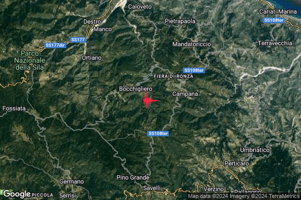 Lieve Terremoto M2.0 epicentro 2 km SE Bocchigliero (CS) alle 16:51:38 (14:51:38 UTC)