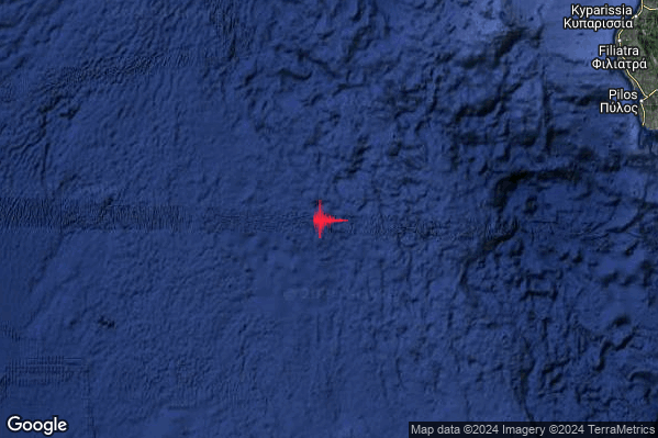Leggero Terremoto M3.1 epicentro Mar Ionio Meridionale (MARE) alle 00:23:41 (22:23:41 UTC)
