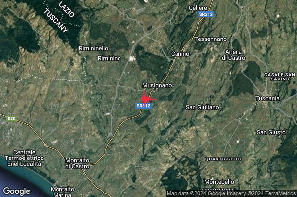 Leggero Terremoto M3.0 epicentro 6 km SW Canino (VT) alle 08:54:22 (06:54:22 UTC)
