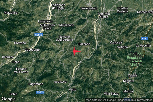 Lieve Terremoto M2.2 epicentro 4 km SE Neviano degli Arduini (PR) alle 22:36:41 (20:36:41 UTC)