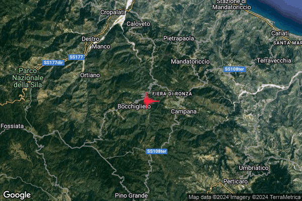 Lieve Terremoto M2.0 epicentro 2 km E Bocchigliero (CS) alle 00:41:03 (22:41:03 UTC)