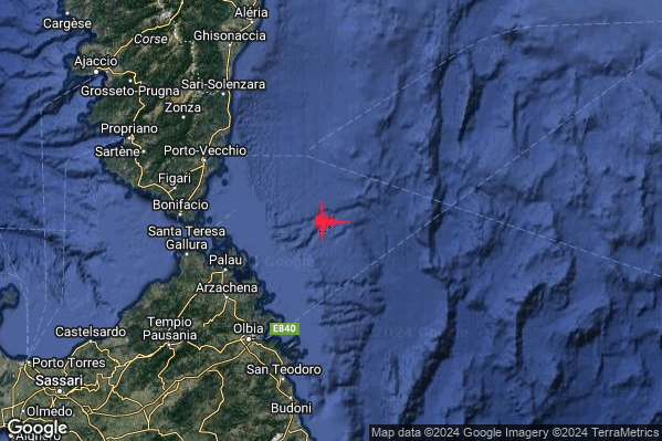 Debole Terremoto M2.3 epicentro Tirreno Centrale (MARE) alle 02:06:18 (00:06:18 UTC)