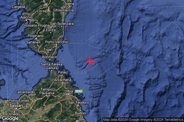 Debole Terremoto M2.4 epicentro Tirreno Centrale (MARE) alle 02:07:09 (00:07:09 UTC)