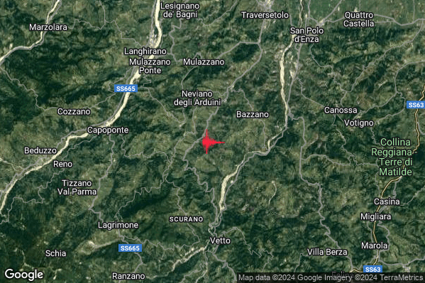 Lieve Terremoto M2.2 epicentro 4 km S Neviano degli Arduini (PR) alle 06:29:24 (04:29:24 UTC)