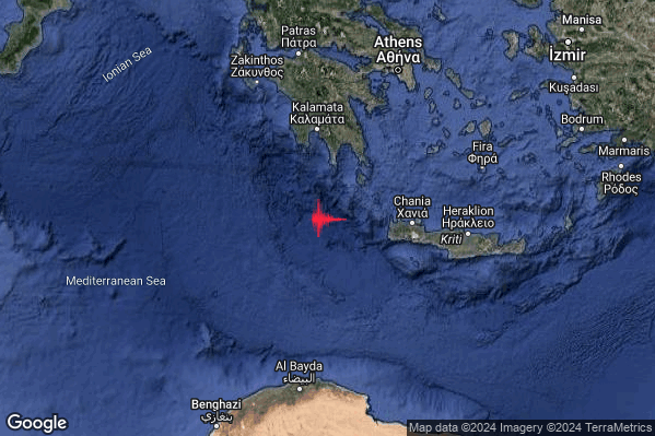 Forte Terremoto M5.0 epicentro Greece [Sea] alle 16:05:11 (14:05:11 UTC)