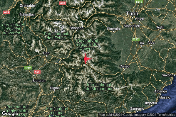 Lieve Terremoto M2.0 epicentro Confine Italia-Francia (FRANCIA) alle 03:24:19 (01:24:19 UTC)