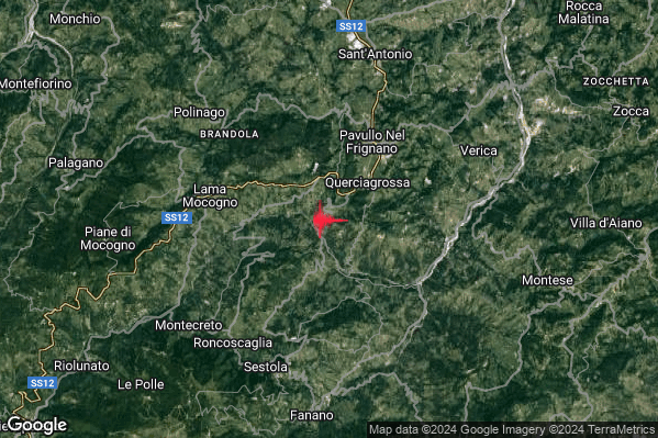 Lieve Terremoto M2.1 epicentro 5 km SW Pavullo nel Frignano (MO) alle 08:36:53 (06:36:53 UTC)