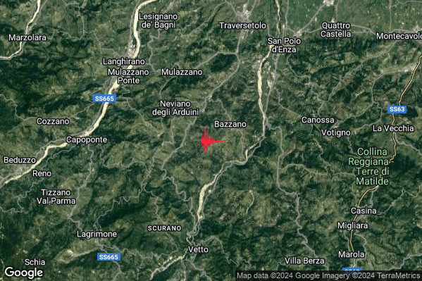 Debole Terremoto M2.3 epicentro 4 km SE Neviano degli Arduini (PR) alle 12:07:32 (10:07:32 UTC)