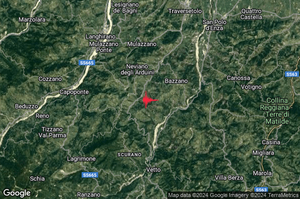 Lieve Terremoto M2.2 epicentro 4 km SE Neviano degli Arduini (PR) alle 12:12:13 (10:12:13 UTC)