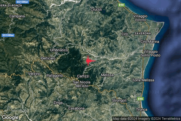 Distinto Terremoto M3.8 epicentro 3 km NE Carfizzi (KR) alle 15:31:10 (13:31:10 UTC)