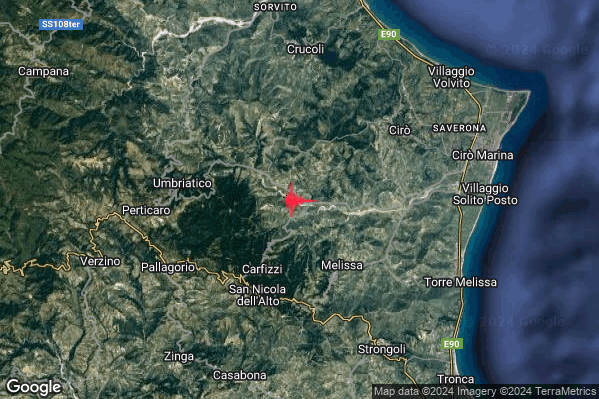 Leggero Terremoto M2.9 epicentro 4 km NE Carfizzi (KR) alle 15:47:25 (13:47:25 UTC)