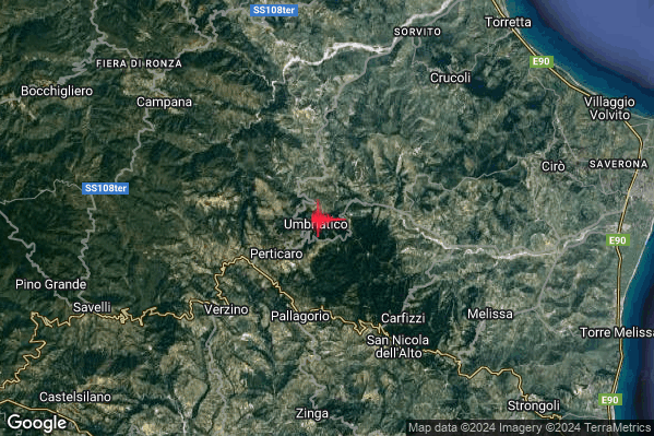 Lieve Terremoto M2.2 epicentro 1 km E Umbriatico (KR) alle 16:23:24 (14:23:24 UTC)