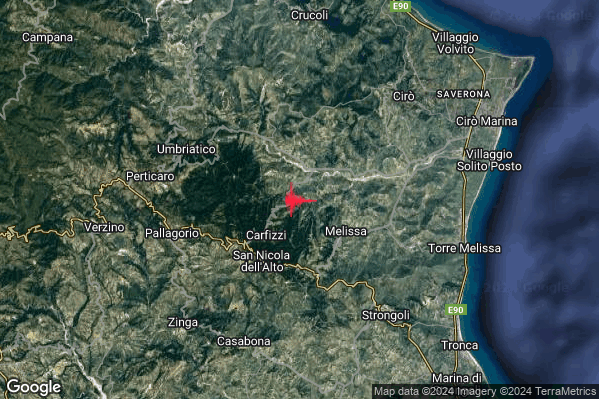 Lieve Terremoto M2.1 epicentro 3 km NE Carfizzi (KR) alle 16:24:03 (14:24:03 UTC)