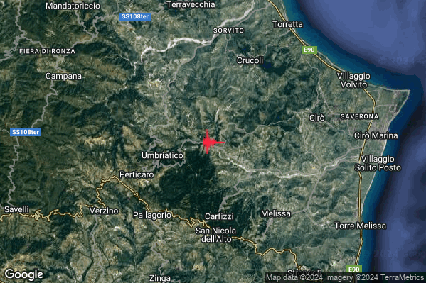 Lieve Terremoto M2.0 epicentro 4 km E Umbriatico (KR) alle 16:30:20 (14:30:20 UTC)