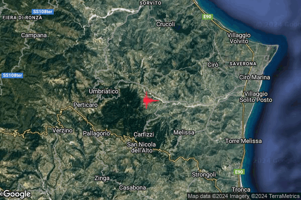 Lieve Terremoto M2.2 epicentro 4 km N Carfizzi (KR) alle 17:23:52 (15:23:52 UTC)