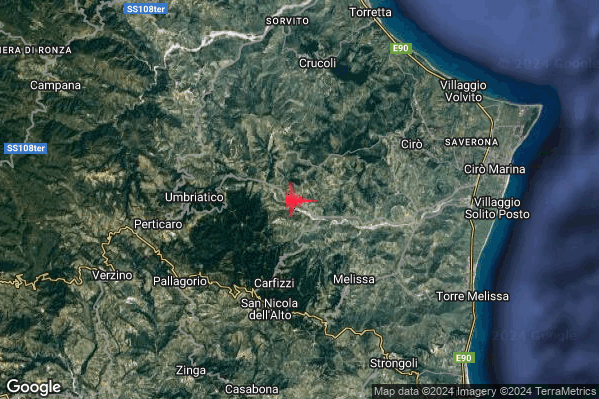 Lieve Terremoto M2.2 epicentro 5 km N Carfizzi (KR) alle 17:24:47 (15:24:47 UTC)