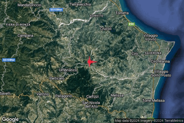 Lieve Terremoto M2.2 epicentro 5 km E Umbriatico (KR) alle 17:42:33 (15:42:33 UTC)