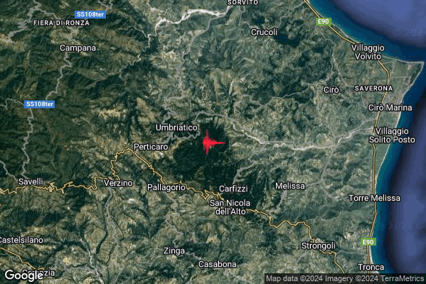 Lieve Terremoto M2.1 epicentro 3 km E Umbriatico (KR) alle 17:46:24 (15:46:24 UTC)