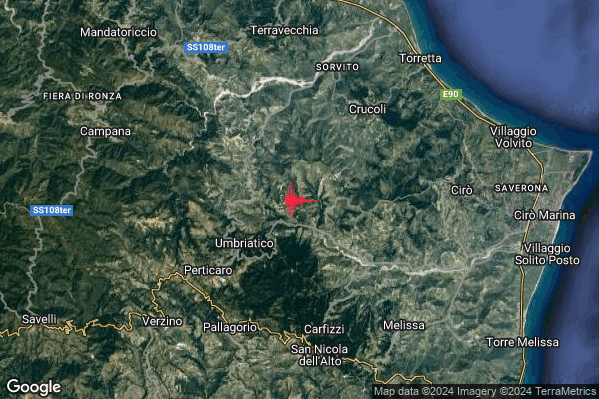 Debole Terremoto M2.4 epicentro 4 km NE Umbriatico (KR) alle 17:56:23 (15:56:23 UTC)