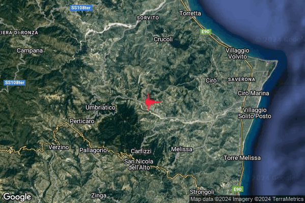 Lieve Terremoto M2.0 epicentro 6 km N Carfizzi (KR) alle 18:15:55 (16:15:55 UTC)