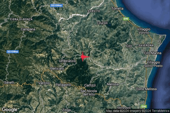 Lieve Terremoto M2.0 epicentro 4 km E Umbriatico (KR) alle 18:37:44 (16:37:44 UTC)