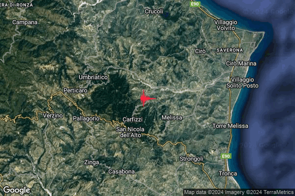 Debole Terremoto M2.4 epicentro 3 km NE Carfizzi (KR) alle 18:43:18 (16:43:18 UTC)